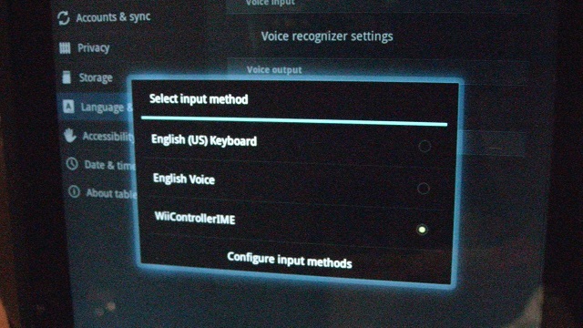 Select your new input method wii android booya